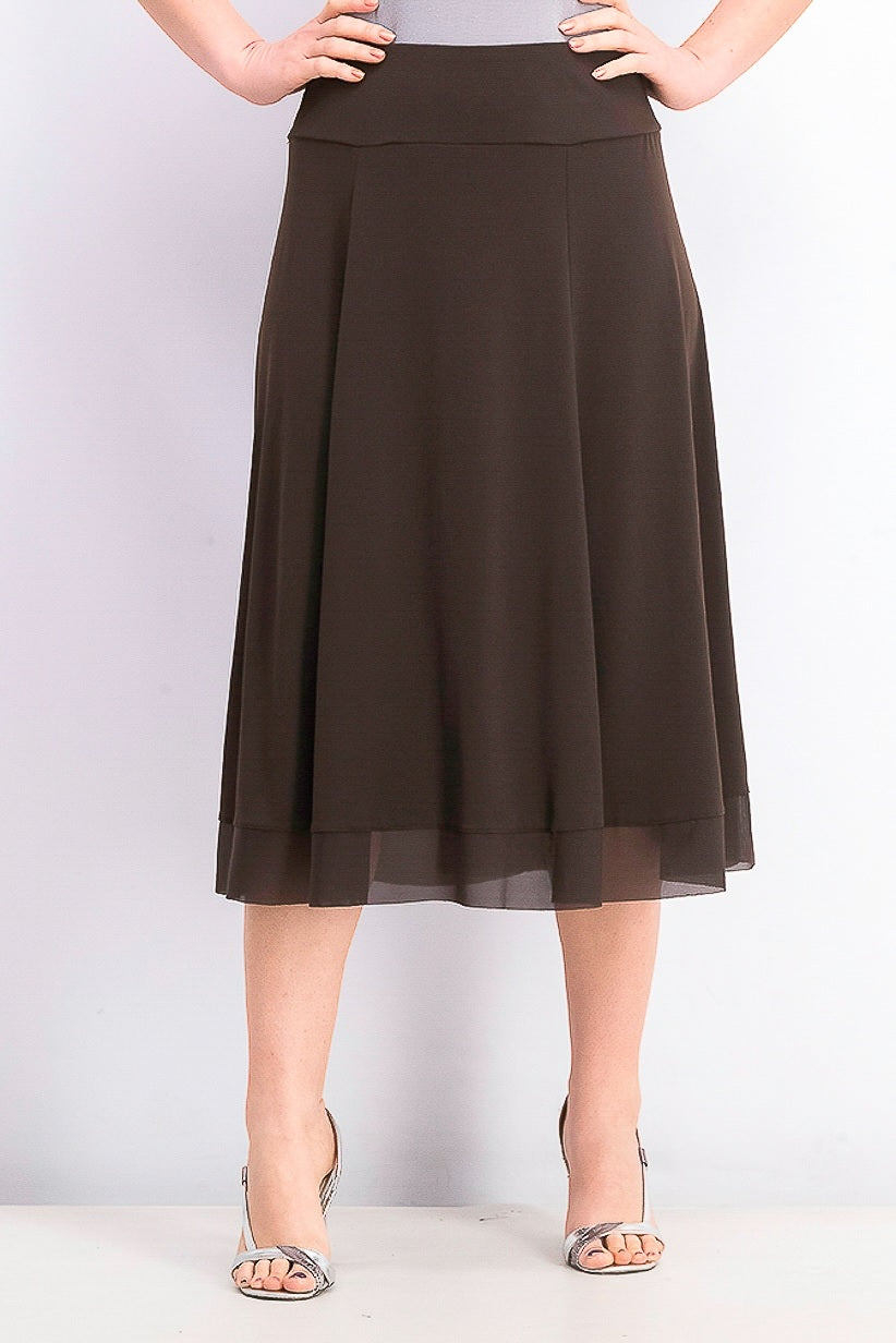 JM Collection Women's Petite Mesh-Hem A-Line Skirt Espresso brown Size SM