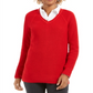 Charter Club Women's Solid Long Sleeve V Neck T-Shirt Top Red Size X-Large