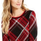 Charter Club Women's Plaid Crewneck Sweater Black/Red Size X-Small