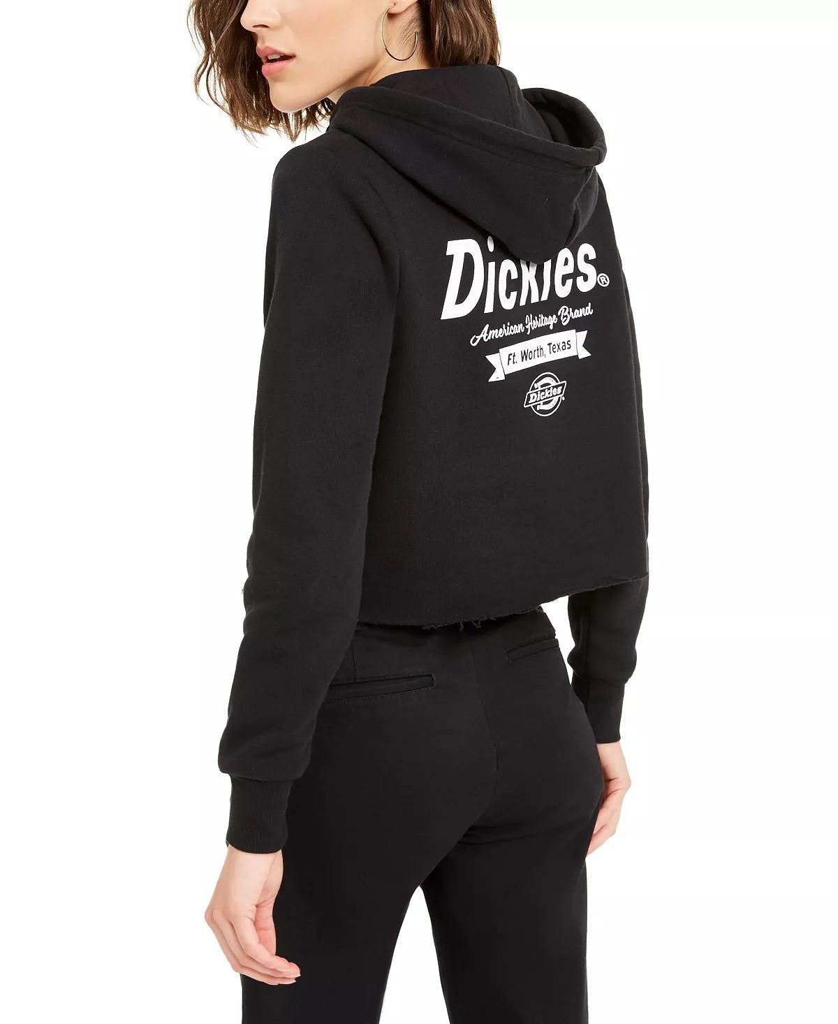 Dickies Women's Cropped Cotton Logo Hoodie Black Size X-Small