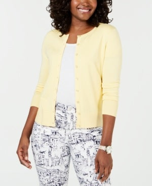 Charter Club Women's Long-Sleeve Button-Front Cardigan Yellow Size X-Large
