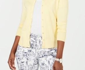Charter Club Women's Long-Sleeve Button-Front Cardigan Yellow Size X-Large