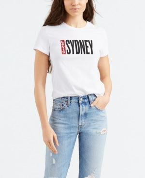 Levi's Women's Batwing Logo Cotton Cities T-Shirt White Size Medium
