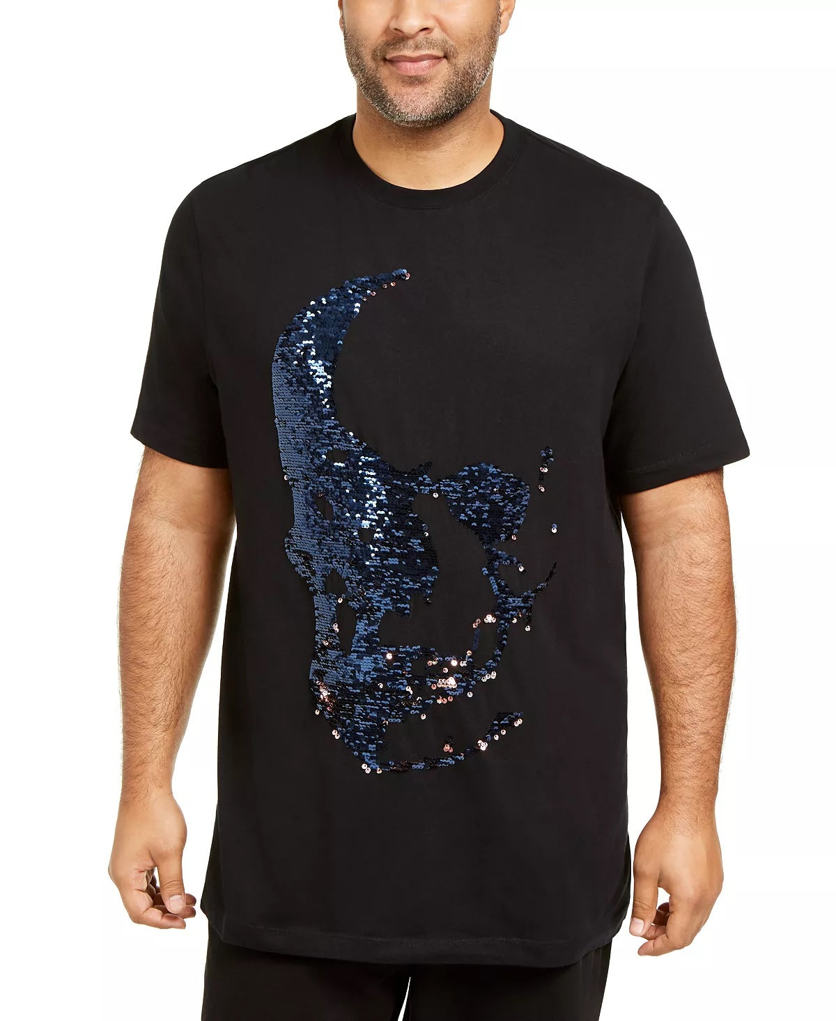 INC International Concepts Men's Big & Tall Renew Sequin Skull T-Shirt Black Size 4XLT