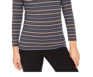 Anne Klein Women's Striped Long Sleeve Jewel Neck Top Blue Size X-Small