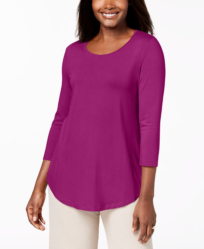JM Collection Women's Petite Three-Quarter-Sleeve Top Pink Size PL