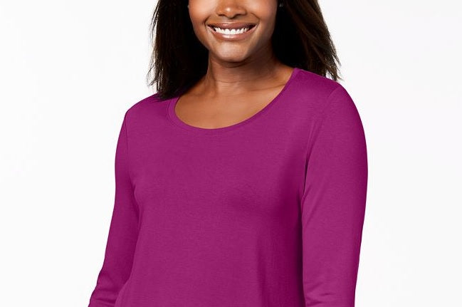 JM Collection Women's Petite Three-Quarter-Sleeve Top Pink Size PL