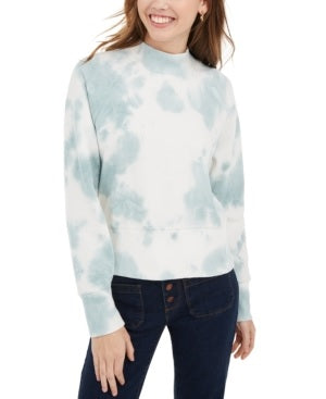 Pink Rose Juniors' Mock-Neck Tie-Dyed Sweatshirt Black/White Size Small