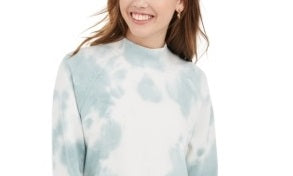 Pink Rose Juniors' Mock-Neck Tie-Dyed Sweatshirt Black/White Size Small