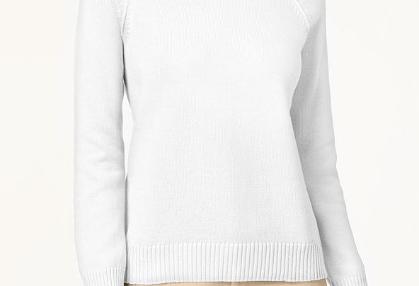 Karen Scott Women's Petite Ribbed-Knit Cotton Turtleneck White Size SM
