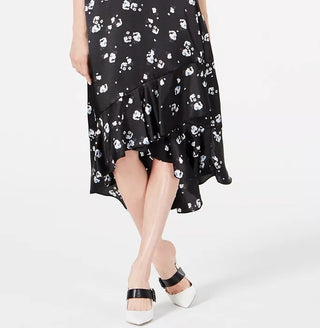 Alfani Women's Ruffled Floral-Print Midi Skirt Black Size 6