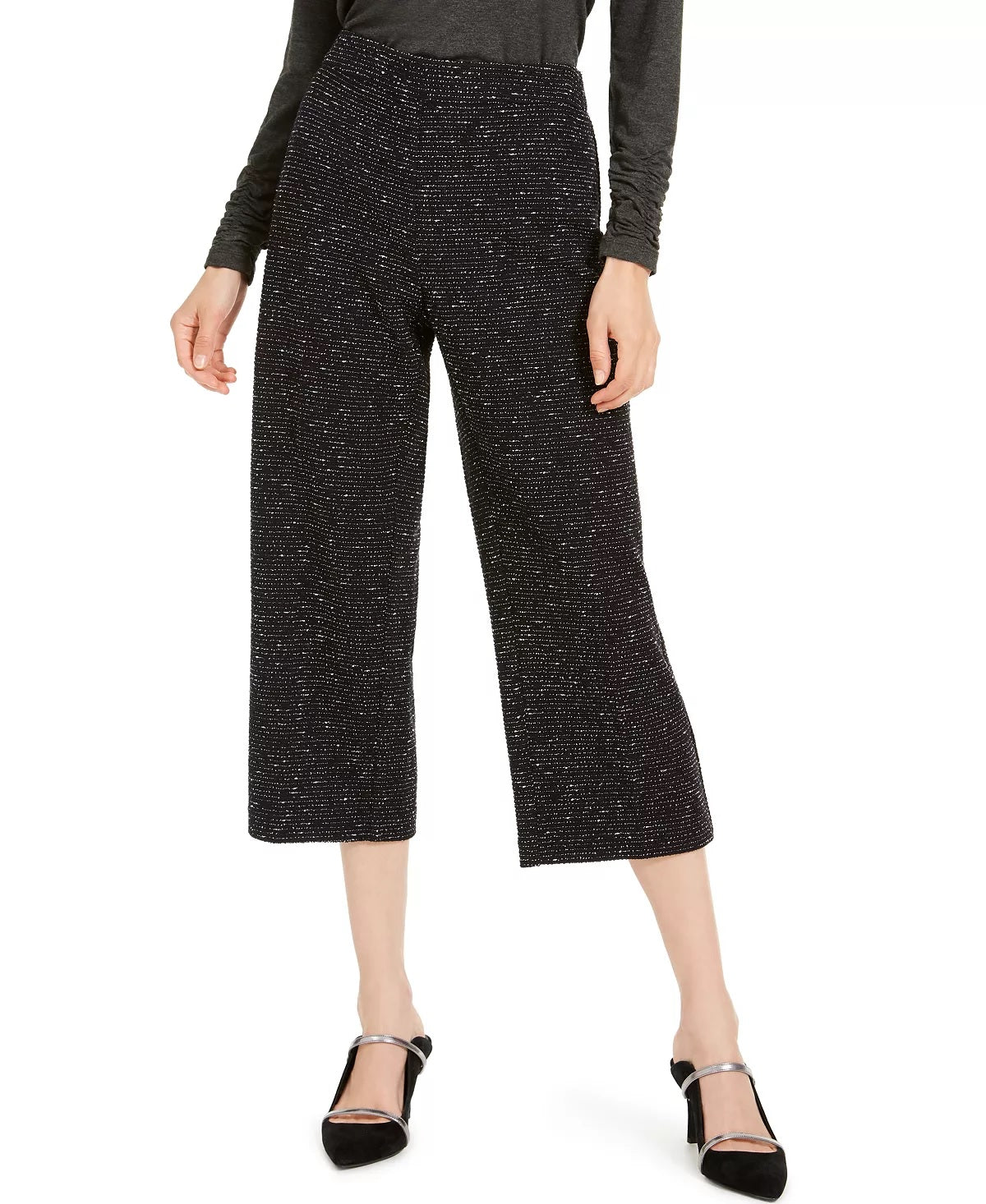 Alfani Women's Pull-On Wide-Leg Jacquard Culottes Black Size Large