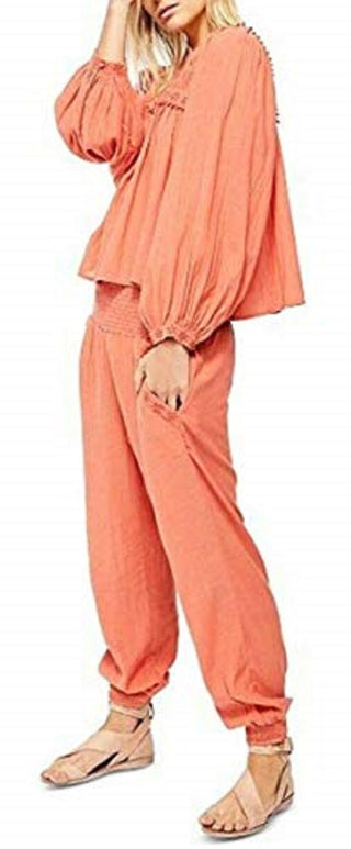 Free People Women's Long Sleeve Jewel Neck Top Orange Size X-Small