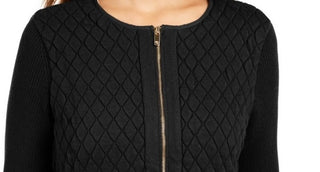 Charter Club Women's Petite Zip-Front Quilted Sweater Black Size PL