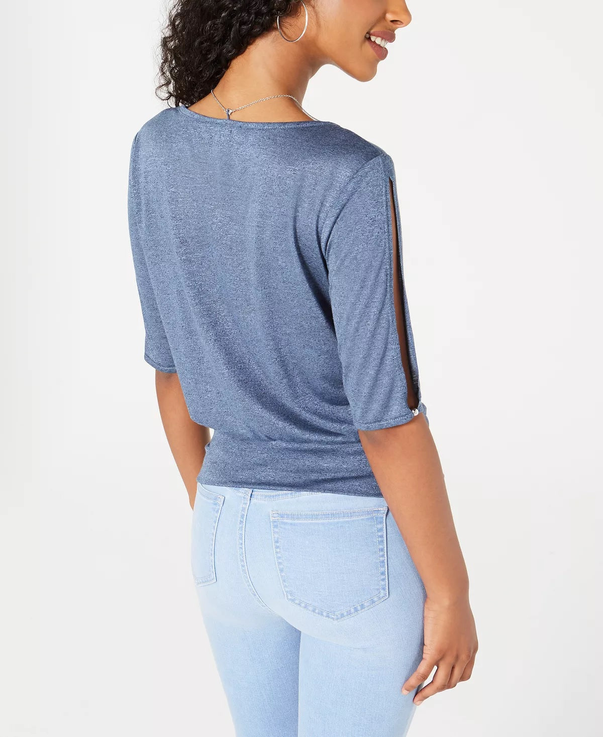 BCX Juniors' Twist-Front Necklace Top Blue Size Small