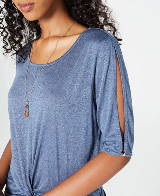 BCX Juniors' Twist-Front Necklace Top Blue Size Small