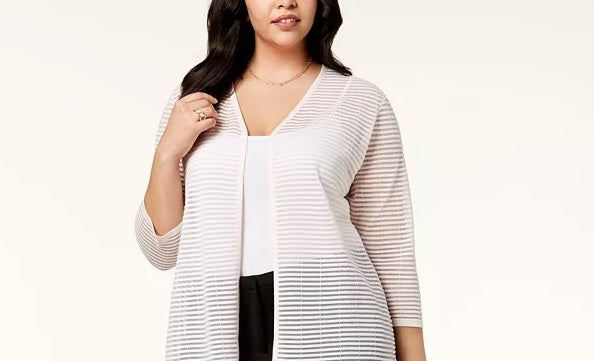 Alfani Women's Plus Illusion-Stripe Cardigan Blue Size 4X