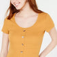 Hippie Rose Juniors' Button-Front Rib-Knit T-Shirt Gold Size Medium