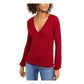 INC International Concepts Women's Long Sleeve V Neck Top Red Size Small