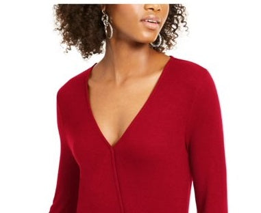 INC International Concepts Women's Long Sleeve V Neck Top Red Size Small