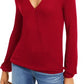 INC International Concepts Women's Long Sleeve V Neck Top Red Size Small