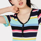 Planet Gold Juniors Striped V-Neck Top Black Size Medium