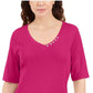 Karen Scott Women's Button-Detail V-Neck Top Pink Size Medium