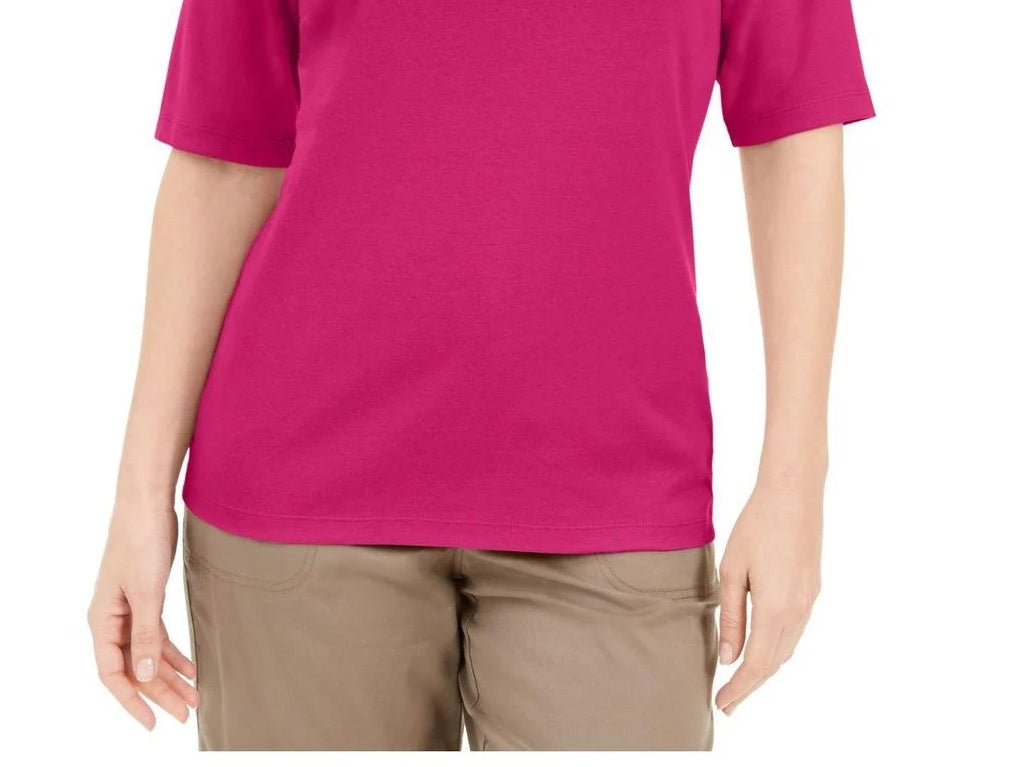 Karen Scott Women's Button-Detail V-Neck Top Pink Size Medium