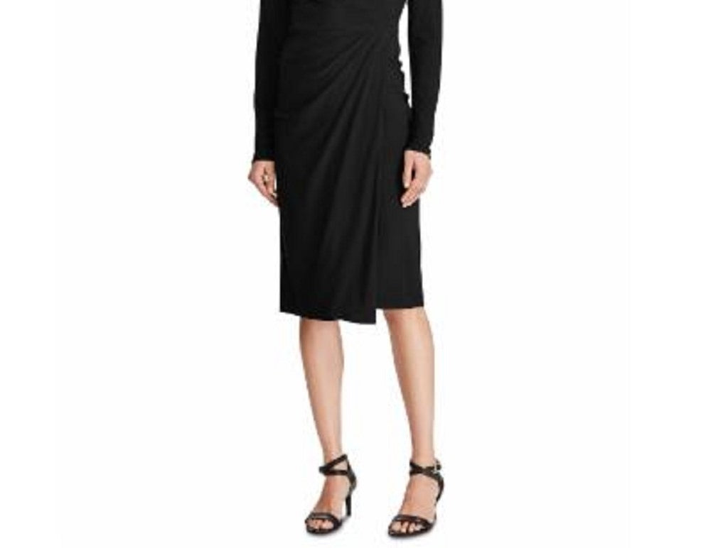 Ralph Lauren Women's Long Sleeve V Neck Midi Sheath Wear To Work Dress Black Size 10