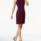 Calvin Klein Women's Ruched Sleeveless Jewel Neck Above The Knee Sheath Wear To Work Dress Burgundy  Size 8 Petite