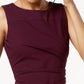 Calvin Klein Women's Ruched Sleeveless Jewel Neck Above The Knee Sheath Wear To Work Dress Burgundy  Size 8 Petite