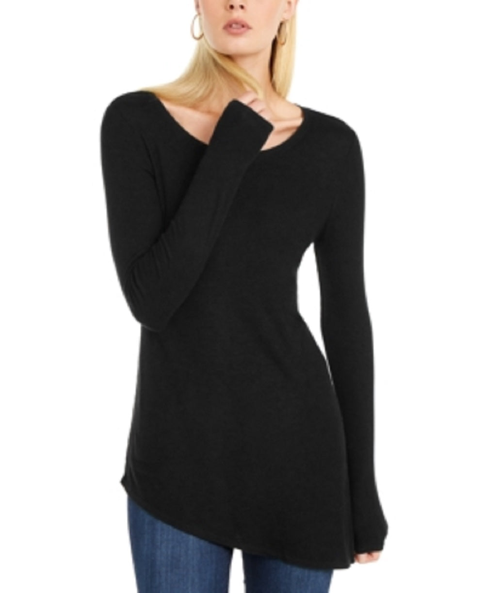 INC International Concepts Women's Asymmetrical Ribbed Tunic  Black Size X-Large