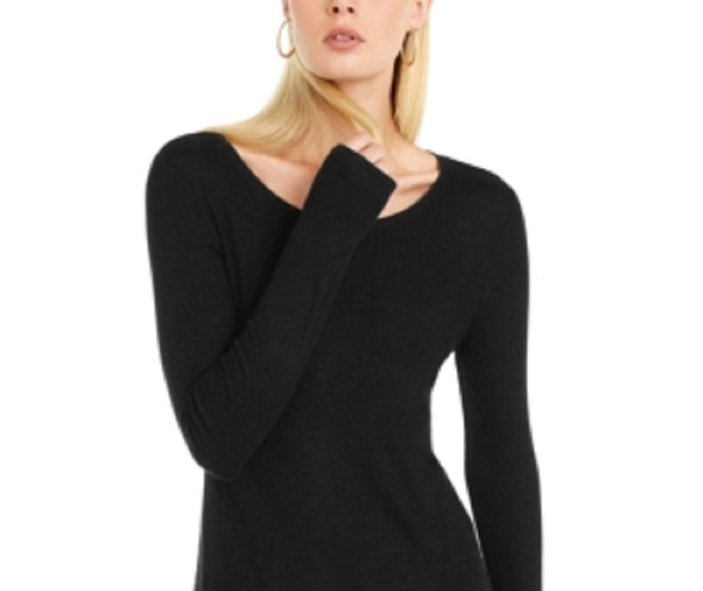 INC International Concepts Women's Asymmetrical Ribbed Tunic  Black Size X-Large