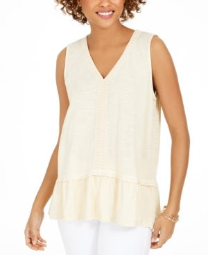 Style & Co Women's Ruffle Hem Tank Crem Size Medium
