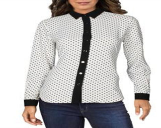 Anne Klein Women's Polka Dot Contrast Trim Button Down Top White Size 4