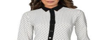 Anne Klein Women's Polka Dot Contrast Trim Button Down Top White Size 4