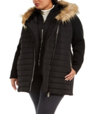 Calvin Klein Women's Faux Fur Trim Puffer Coat Black Size 2X