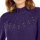 Alfani Women's Beaded Long Sleeve Mock Sweater Purple Size Small