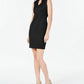 Calvin Klein Women's Ruffled Zippered Sleeveless V Neck Above The Knee Sheath Party Dress Black Size 12 Petite