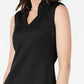 Calvin Klein Women's Ruffled Zippered Sleeveless V Neck Above The Knee Sheath Party Dress Black Size 12 Petite
