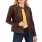 Style & Co Women's Perforated Garment Dyed Faux Leather Jacket Red Size Small