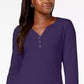 Karen Scott Women's Petite Cotton Henley-Neck Top Purple Size Medium