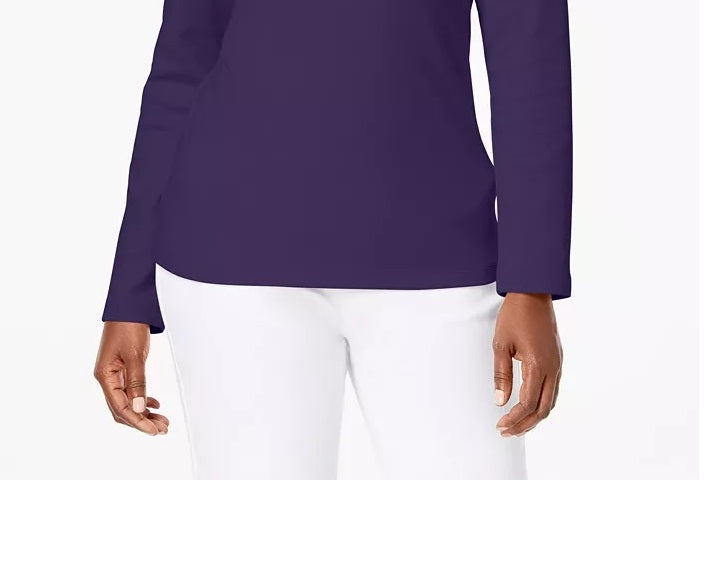 Karen Scott Women's Petite Cotton Henley-Neck Top Purple Size Medium