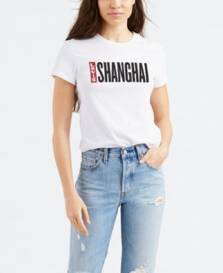 Levi's Women's Cotton Shanghai Graphic Print T-Shirt White Size Medium