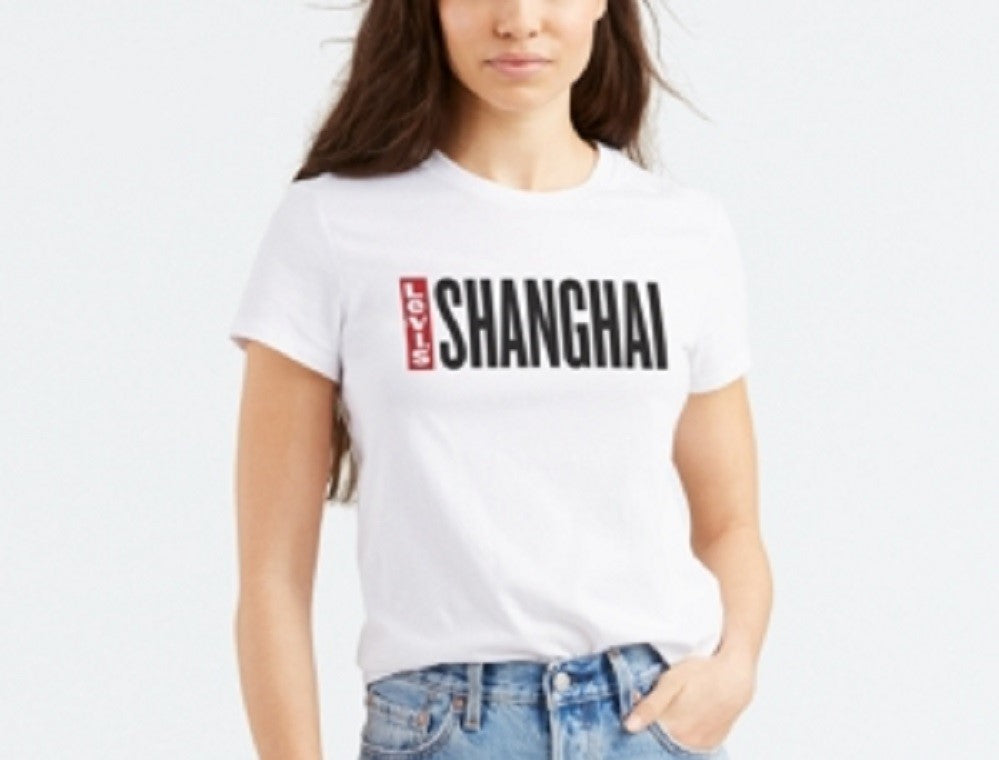 Levi's Women's Cotton Shanghai Graphic Print T-Shirt White Size Medium