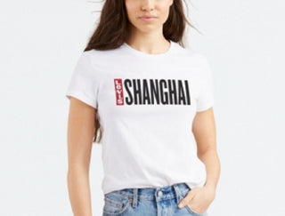 Levi's Women's Cotton Shanghai Graphic Print T-Shirt White Size Medium