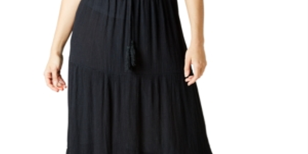 Ultra Flirt Women's Tiered Crinkle Maxi Skirt Black Size Large