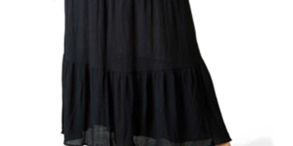 Ultra Flirt Women's Tiered Crinkle Maxi Skirt Black Size Large