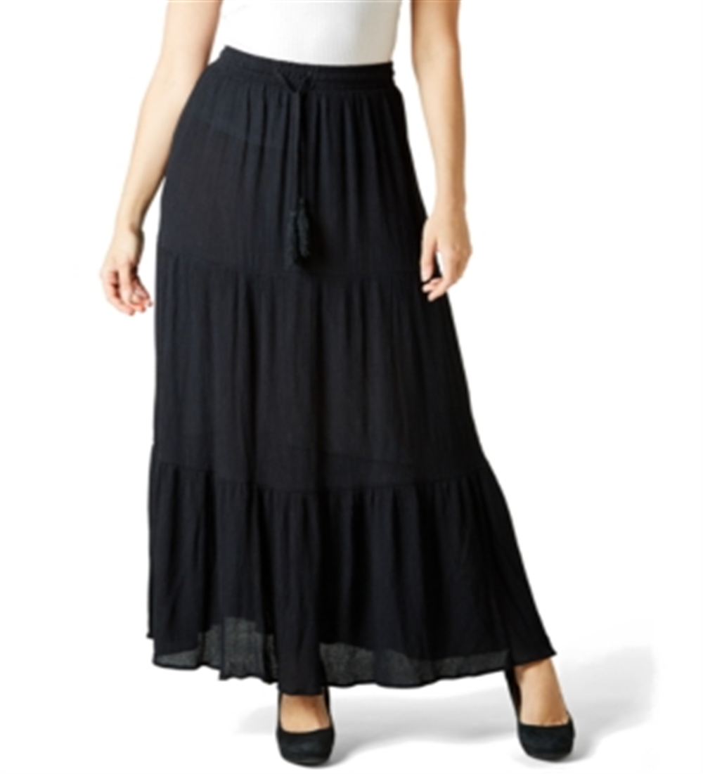 Ultra Flirt Women's Tiered Crinkle Maxi Skirt Black Size Large
