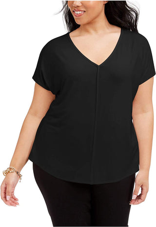 Bar III Women's Short Sleeve V Neck Top Black Size 2X